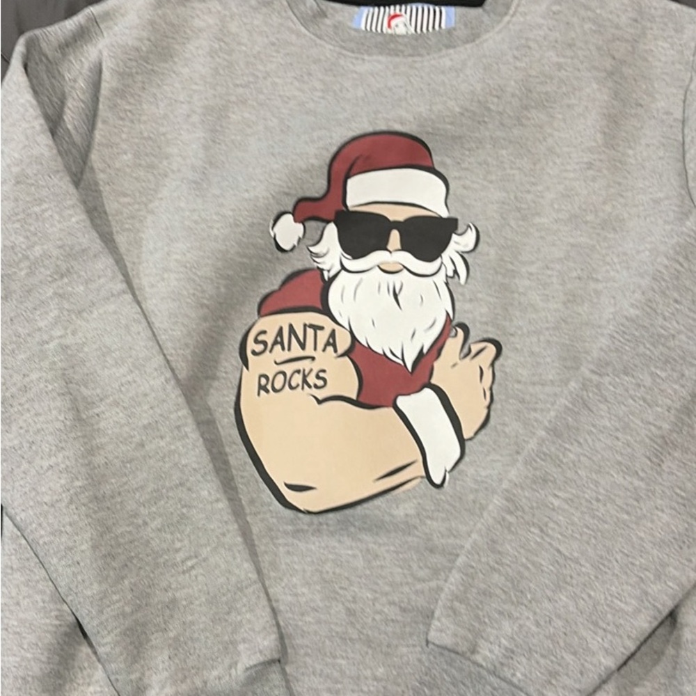 Denim & Flower Gray Santa Graphic Crewneck Sweater